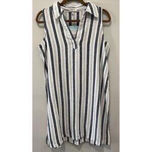 Per Se Mini Dress Size M Linen Blend Sleeveless Striped Beach Coastal Nautical‎